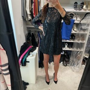 Matte black sequins lined 3/4 length NYE or cocktail dress